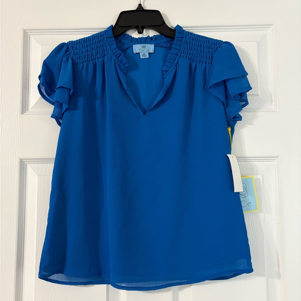 CeCe Royal Blue Ruffled Blouse